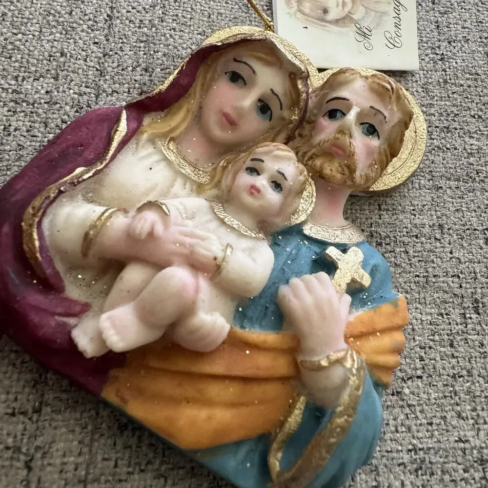 Vintage Holy Family Christmas Ornament Resin Jesus Mary Joseph